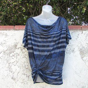 Studio M blue gray striped rayon blend top L